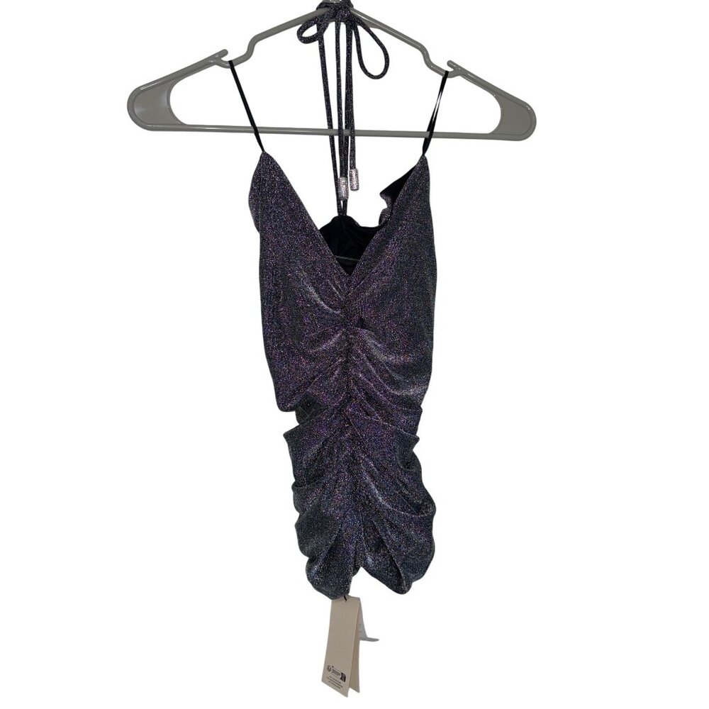 Alexandre Vauthier Halter Top in Silver 34 New Womens Metallic Glitter Jersey - Picture 6 of 9